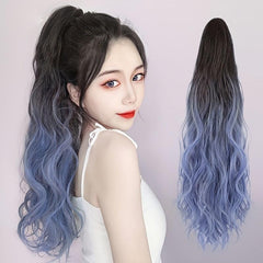 18 inch Wig Ponytail Female Highlights Gradient Haze Fluffy Long Curl