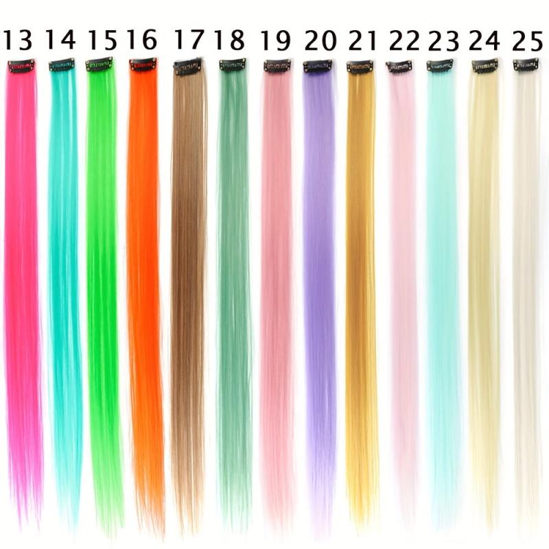 Rainbow Hair Extensions Clip In Synthetic Hair Pieces for Women Girls
