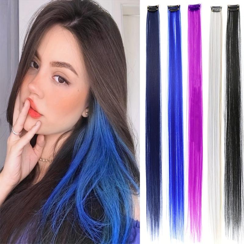 Rainbow Hair Extensions Clip In Synthetic Hair Pieces for Women Girls