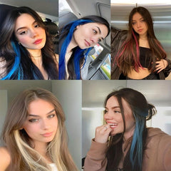 Rainbow Hair Extensions Clip In Synthetic Hair Pieces for Women Girls