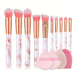 10pcs Marble Makeup Brush Set Soft Hair Foundation Eye Shadow Blush Brush