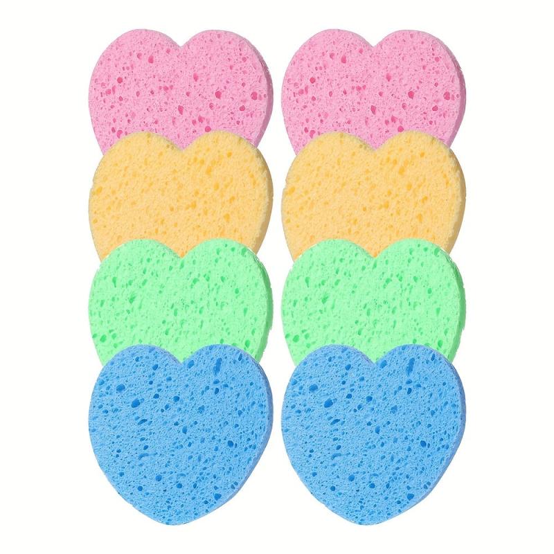 8pcs Heart Shape Natural Facial Sponges Exfoliating Pads