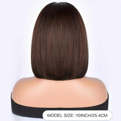 2 Brown Short Bob Wig with Bangs, Human Hair, Glueless Full Machine Wig