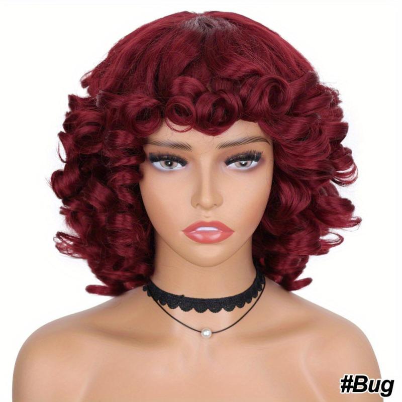 Short Afro Curly Wig with Bangs for Women 35-56 cm Ombre Synthetic Hair Wigs