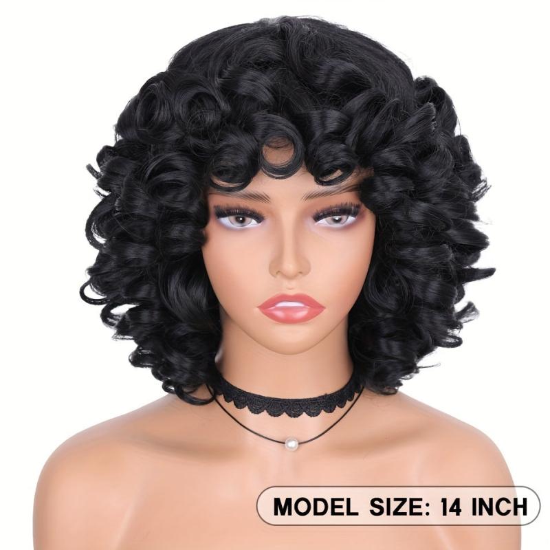 Short Afro Curly Wig with Bangs for Women 35-56 cm Ombre Synthetic Hair Wigs