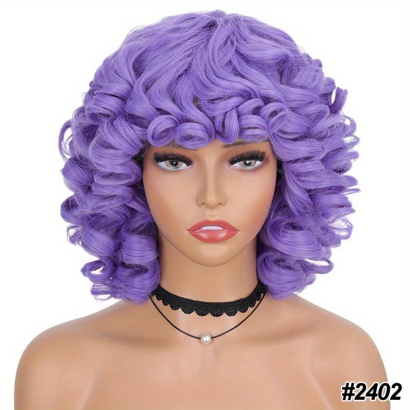 Short Afro Curly Wig with Bangs for Women 35-56 cm Ombre Synthetic Hair Wigs
