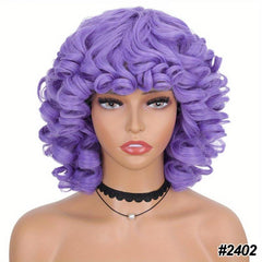 Short Afro Curly Wig with Bangs for Women 35-56 cm Ombre Synthetic Hair Wigs