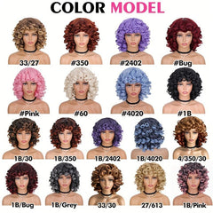 Short Afro Curly Wig with Bangs for Women 35-56 cm Ombre Synthetic Hair Wigs