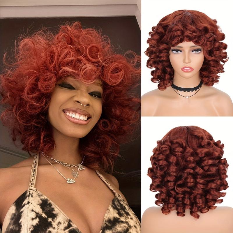 Short Afro Curly Wig with Bangs for Women 35-56 cm Ombre Synthetic Hair Wigs