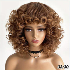 Short Afro Curly Wig with Bangs for Women 35-56 cm Ombre Synthetic Hair Wigs