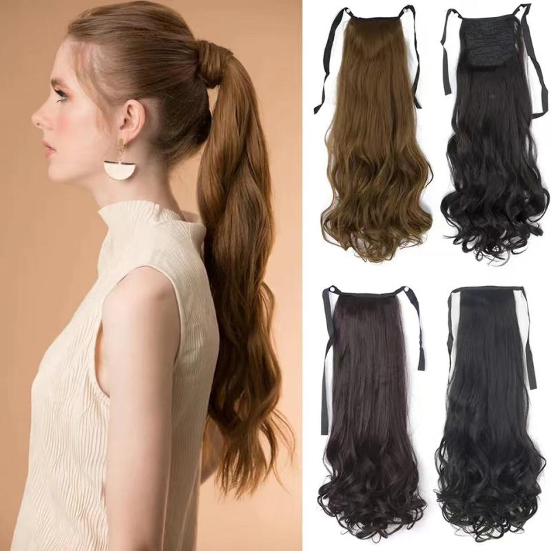 60 96 Cm Long Water Wave Ponytail Extensions Synthetic Fiber Hiar Extensions