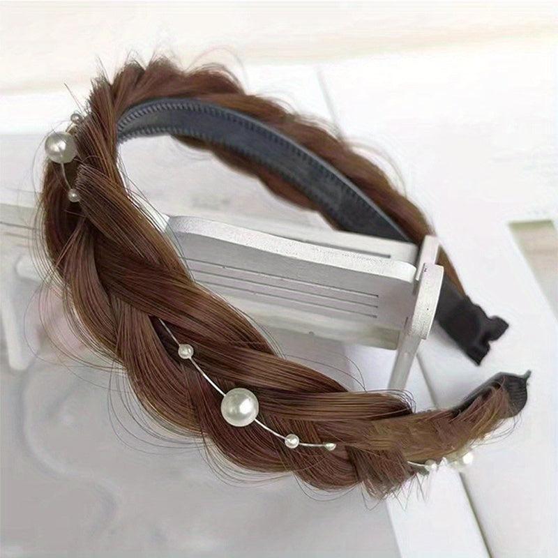 Natural Brown Air Bangs Wig with Braid Headband