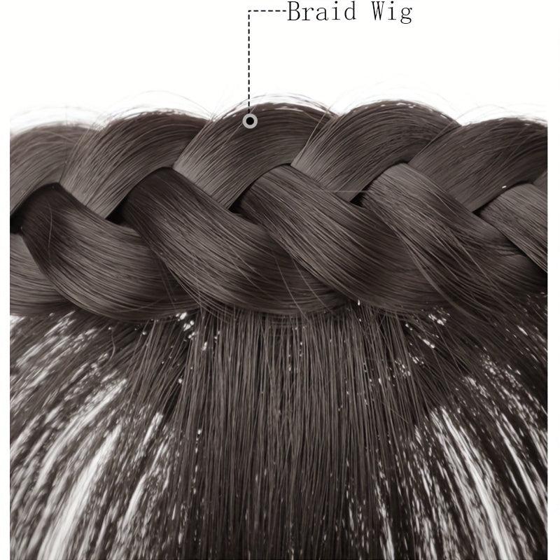 Natural Brown Air Bangs Wig with Braid Headband