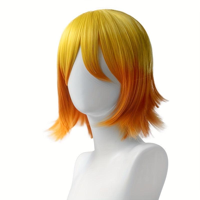 Ombre Yellow Layered Short Wig with Bangs Synthetic Wig Anime Cosplay Wig