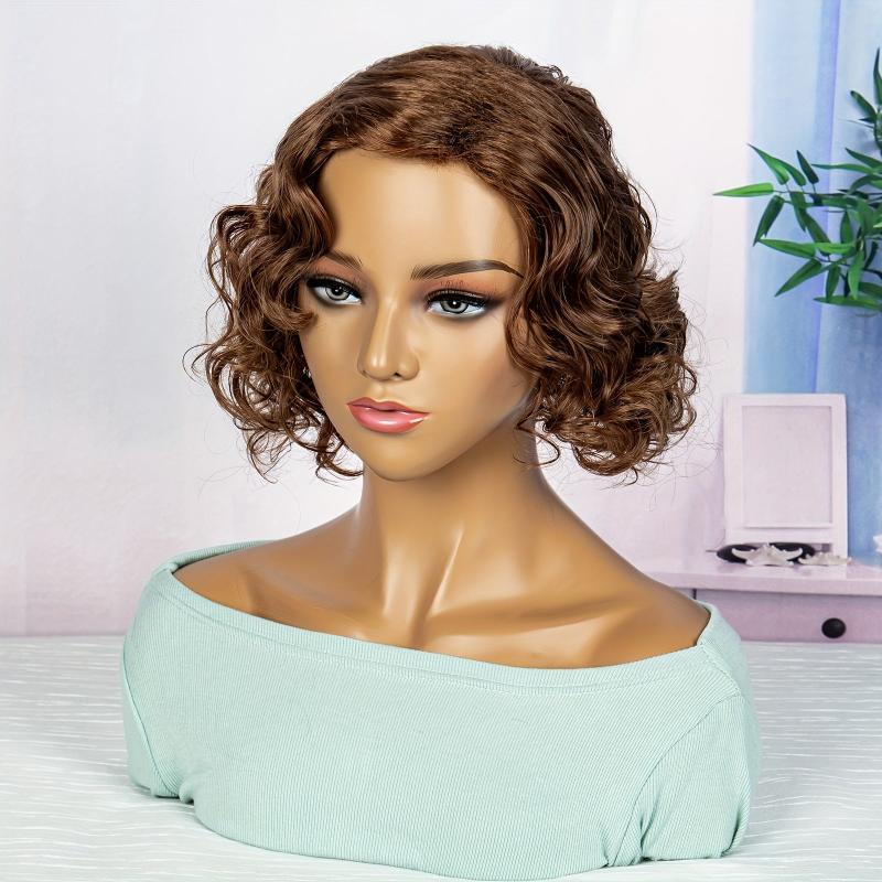Synthetic Brown Curly Short Wig For Women Natural Look Daily Use