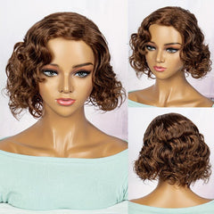 Synthetic Brown Curly Short Wig For Women Natural Look Daily Use