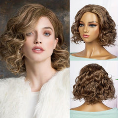 Synthetic Brown Curly Short Wig For Women Natural Look Daily Use