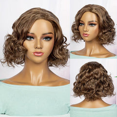Synthetic Brown Curly Short Wig For Women Natural Look Daily Use