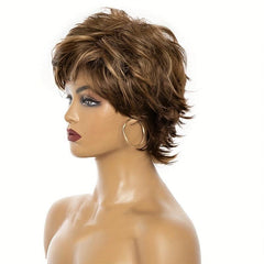 Dark Brown Mixed Blonde Short Pixie Cut Wigs for Women