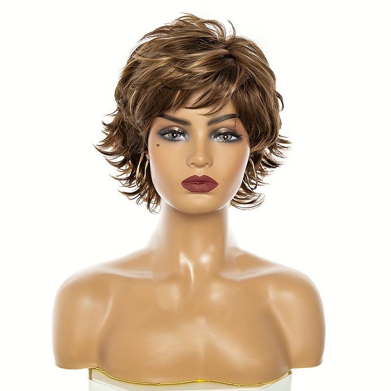 Dark Brown Mixed Blonde Short Pixie Cut Wigs for Women