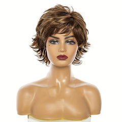 Dark Brown Mixed Blonde Short Pixie Cut Wigs for Women