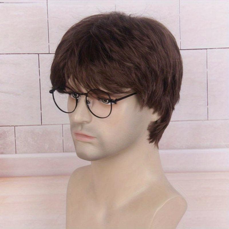 Men's Ombre Curly Wig 25.4cm Synthetic Hair Replacement Wigs for Daily Party Use
