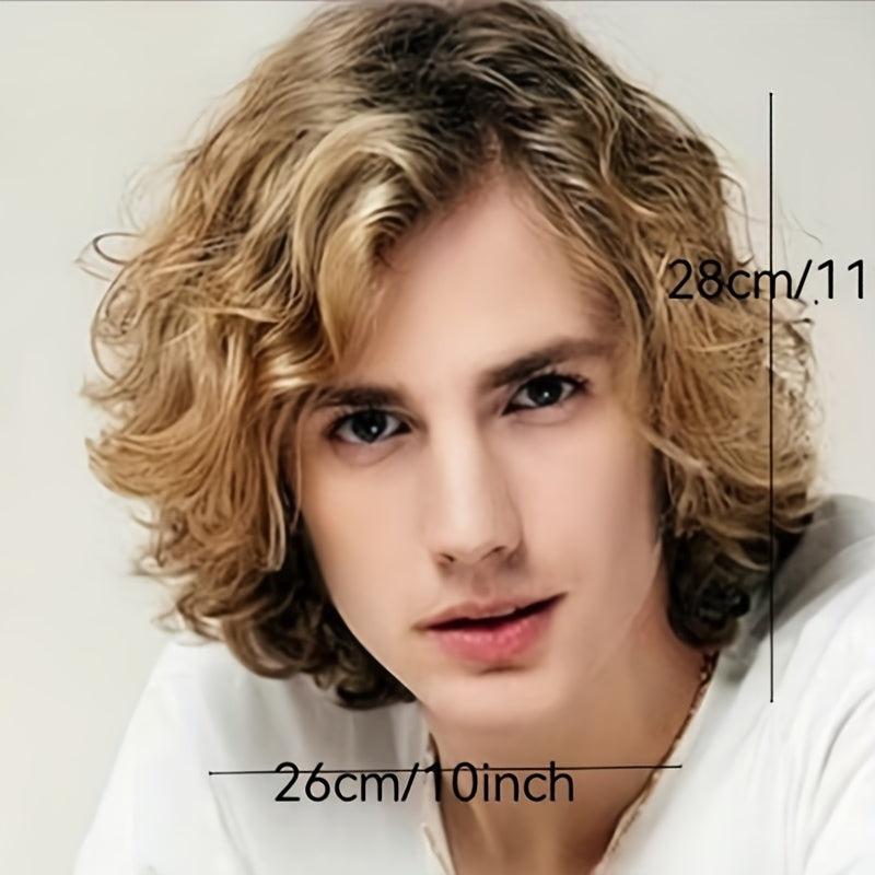Men's Ombre Curly Wig 25.4cm Synthetic Hair Replacement Wigs for Daily Party Use