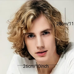 Men's Ombre Curly Wig 25.4cm Synthetic Hair Replacement Wigs for Daily Party Use