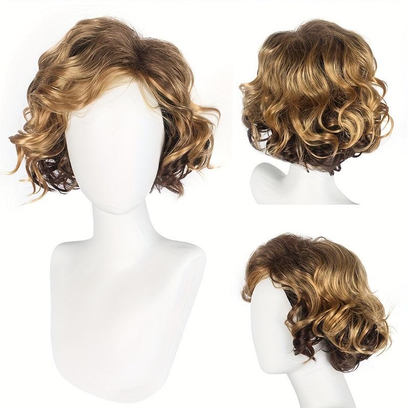 Men's Ombre Curly Wig 25.4cm Synthetic Hair Replacement Wigs for Daily Party Use