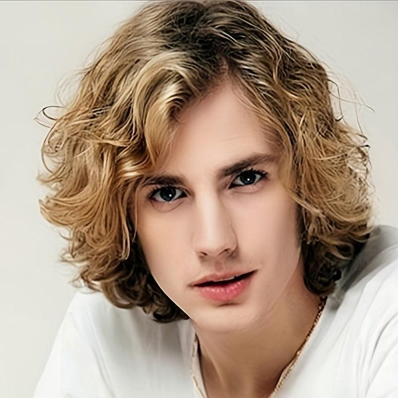 Men's Ombre Curly Wig 25.4cm Synthetic Hair Replacement Wigs for Daily Party Use