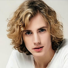 Men's Ombre Curly Wig 25.4cm Synthetic Hair Replacement Wigs for Daily Party Use