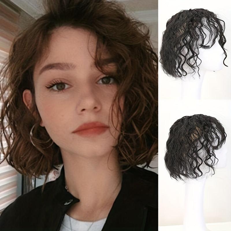Short Corn Curly Hair Toppers With Bangs Synthetic Clip In Toppers