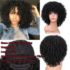 Short Kinky Curly Afro Wig with Bangs for Women