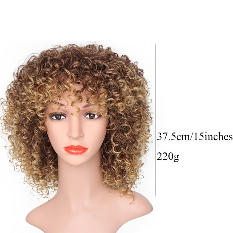 Short Kinky Curly Afro Wig with Bangs for Women