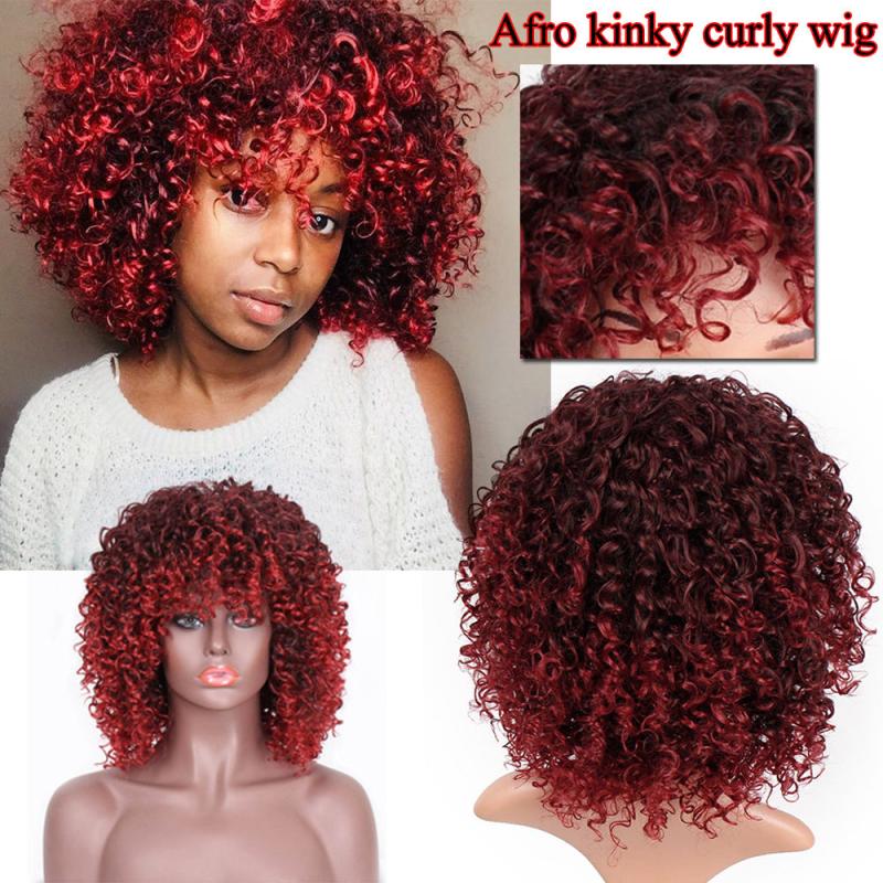 Short Kinky Curly Afro Wig with Bangs for Women