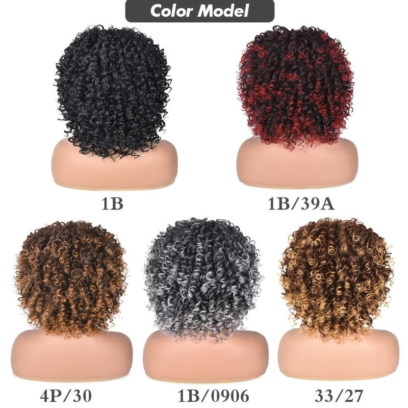 Short Kinky Curly Afro Wig with Bangs for Women