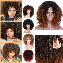 Short Kinky Curly Afro Wig with Bangs for Women