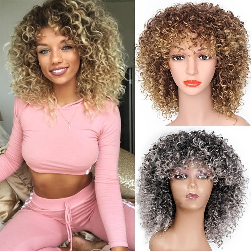 Short Kinky Curly Afro Wig with Bangs for Women