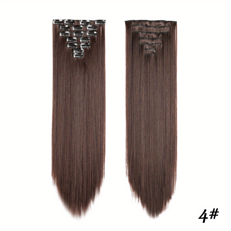 Brown Golden Mixed Colors Synthetic Hair Extensions Clip In 7 Pcs Set