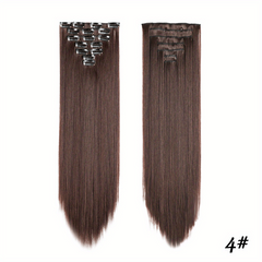 Brown Golden Mixed Colors Synthetic Hair Extensions Clip In 7 Pcs Set
