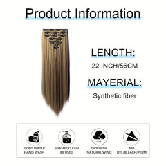 Brown Golden Mixed Colors Synthetic Hair Extensions Clip In 7 Pcs Set