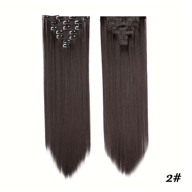 Brown Golden Mixed Colors Synthetic Hair Extensions Clip In 7 Pcs Set