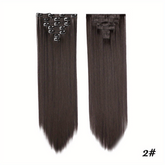 Brown Golden Mixed Colors Synthetic Hair Extensions Clip In 7 Pcs Set
