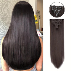 Brown Golden Mixed Colors Synthetic Hair Extensions Clip In 7 Pcs Set