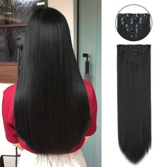 Brown Golden Mixed Colors Synthetic Hair Extensions Clip In 7 Pcs Set