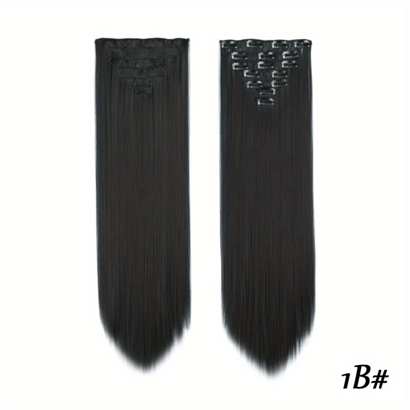 Brown Golden Mixed Colors Synthetic Hair Extensions Clip In 7 Pcs Set