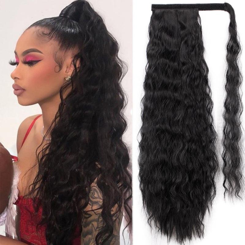 Long Wave Ponytail Wrap Around Synthetic Ponytail Curly Wave Clip In Hairpiece