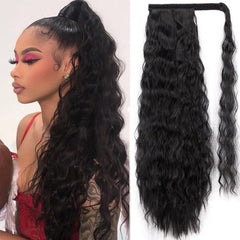 Long Wave Ponytail Wrap Around Synthetic Ponytail Curly Wave Clip In Hairpiece