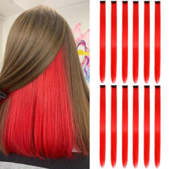 12 Pcs 50 Colorful Straight Hair Pieces Clip In Hair Extensions For Women Girls