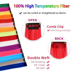 12 Pcs 50 Colorful Straight Hair Pieces Clip In Hair Extensions For Women Girls